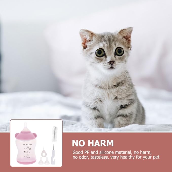 Small Pet Nursing Bottle Kit, 80ml Pink Kitten and Puppy Feeding Bottle with Accurate Scale, Reusable PP and Silicone Nursing Bottle for Newborn Kittens Puppies Rabbits Small Animals