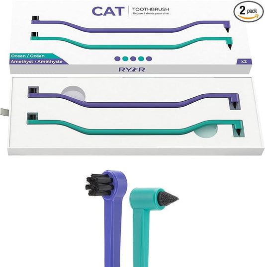 RYERCAT Set of 2 Dual Sided Cat Toothbrush - Kitten Toothbrush with Micro Head to fit into Cat/Kittens Mouth - Cat Dental Care Supplies - Pet Toothbrush for Cats(Amethyst Purple & Ocean Blue)