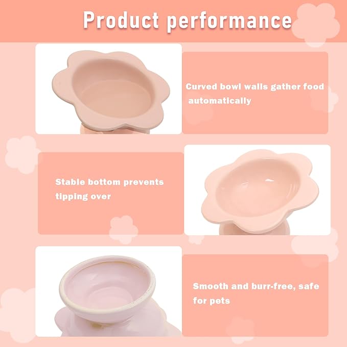 2 Pcs Ceramic Raised Cat Bowls Flower Raised Cat Food Bowls 7 oz Tilted Elevated Cat Food Bowl Cat Dishes for Anti Vomiting Protecting Spine Pet Feeder Bowl Water Bowl for Cat Kitten (Pink)