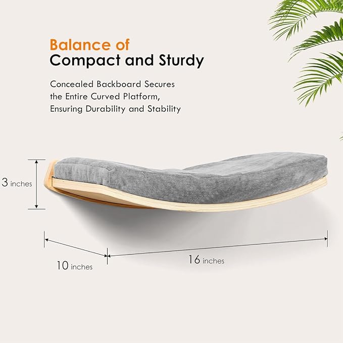 Curved Cat Shelves and Perches, Floating Cat Wall Bed with Comfortable Cushion