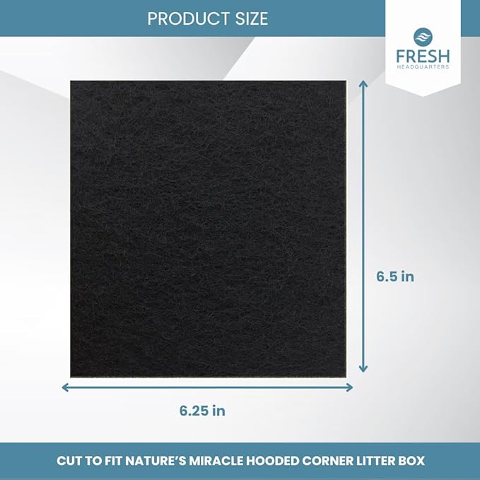 6-Pack Activated Carbon Litter Filters - 6.5" x 6.25" Corner Cat Litter Filters Replacement for Odor Elimination - Compatible with Nature Miracle Corner Box & other Models, USA Made