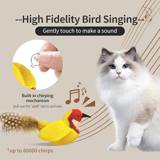 Catnip Cat Toys Boredom Relieve Teeth and Kicking Feather Cat Toys Interactive with Lifelike Chirp Sound Chirping Bird Kitten Toy Real Feather (2 Pack Bird)