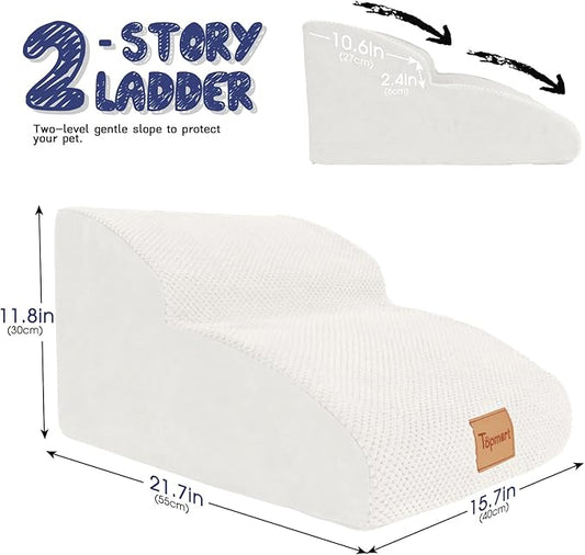 Topmart High Density Extended Foam Dog Ramp&Steps 2 Tiers,11.8" High,Non-Slip Dog Stairs,Soft Foam Pet Ladder with Waterproof Cover,Best for Injured,Older Cats,Pets with Joint Pain
