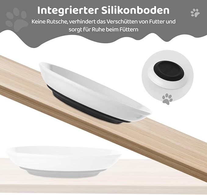 Dorakitten Ceramic Cat Bowls 3 Pack, No Whisker Fatigue Wide Shallow Cat Dishes with Non-Slip Silicone Bottom, Pet Food & Water Plates, 15cm Diameter