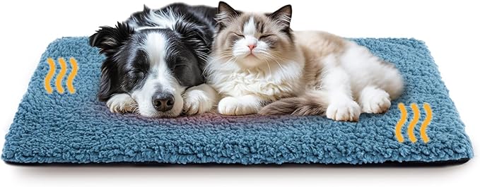 Dog Bed Mat Self Heating Pad for Large Medium Dogs, Dog House Bed Crate Pad for Sleeping Self Warming Pet Bed Puppy Blanket with Removable Washable Cover, Blue 48 Inches