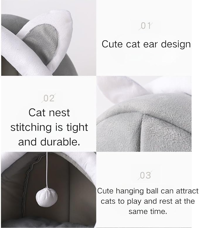 Cat Bed Cave with Removable Cushion, Indoor Pets Plush House Bed with Pompom for Small Dogs Cats Kitten Puppy Rabbits (Green,S)