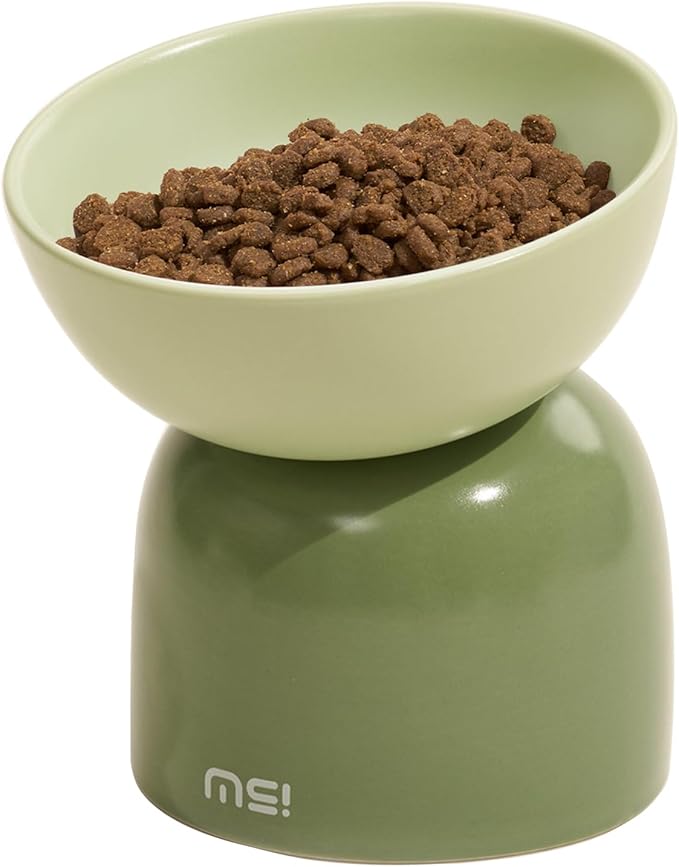 MS!MAKE SURE Cat Bowls, Ceramic Elevated Tilted Cat Bowls, Food and Water Bowls, Whisker Stress Free, 15°Tilted Backflow Prevention, Lead & Cadmium Free, 5.5" Wide, 270ML (9 oz), Blue