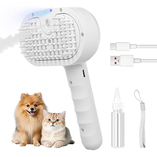 Cat Steam Brush,4-in-1 Spray Hair Removal Dog Brush for Shedding & Grooming with UV Light, Anti-Static Pet Spray Comb with One-Click Release Button
