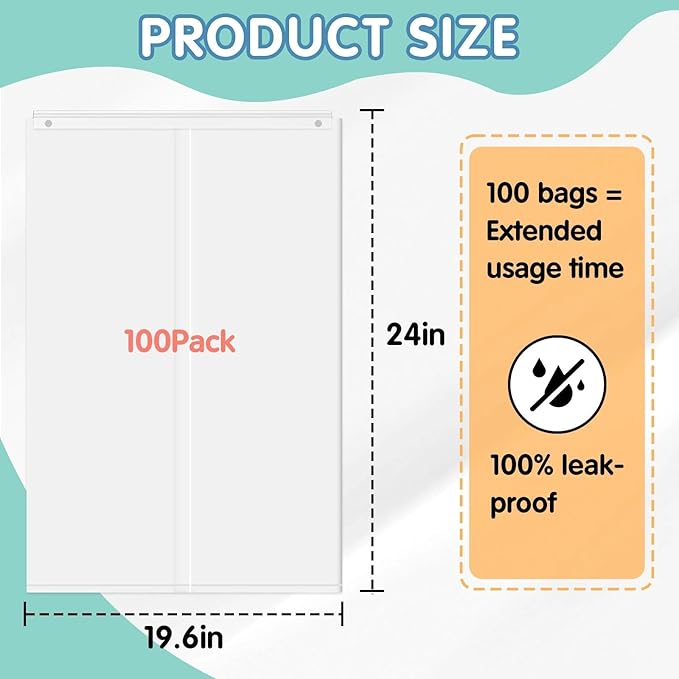 100Pcs Cat Litter Box Liners for PetSnowy SNOW+ Automatic Cat Litter Box, Tear & Leak Resistant Self-Sealing Waste Drawer Liner Bags