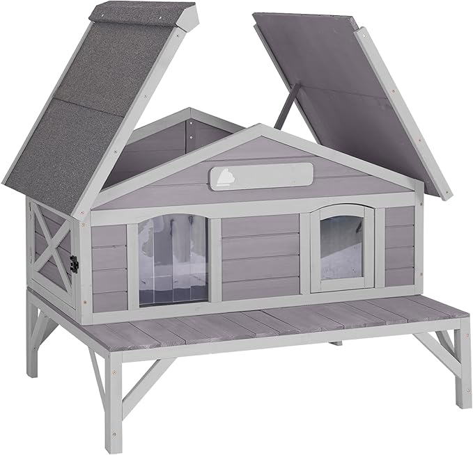 Aivituvin Outdoor Cat House for Outdoor Cats Kitty Shelter with Large Opening Roof,Raise Cat Cage,Waterproof