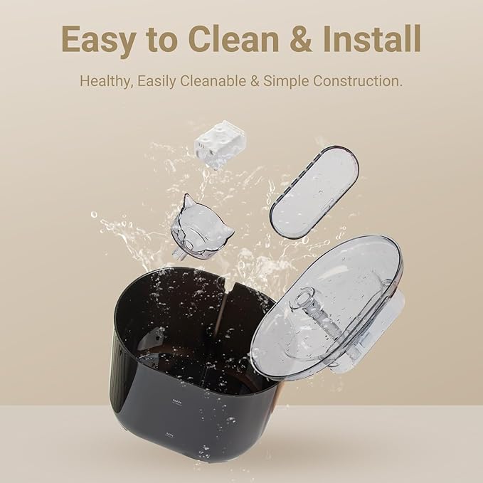 Meill Cat Water Fountain, 75Oz/2.2L Dog Water Bowl Dispenser with Filter Indoor for Small Pets, Automatic Shut-Off for Low Water Level, Water Level Visible, Ultra-Silent, 12 Filters, Black