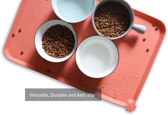 Hoki Found L Silicone Non Slip Pet & Cat Dog Feeding Tray - Waterproof & Pet Water Mats for Carpet - Burnt Coral
