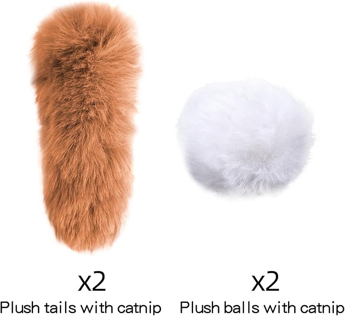 Migipaws Hide & Seek Replacements - 2 Plush Balls & Tails with Catnip, Kitty Kitten Catnip Exercise Toys