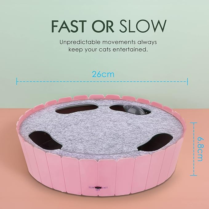 Pawaboo Interactive Toy with Running Mouse, Electronic Motion Cat Toy Automatic Teaser, Pop and Play Hide Seek Cat Toys Hunting Mouse, Pink
