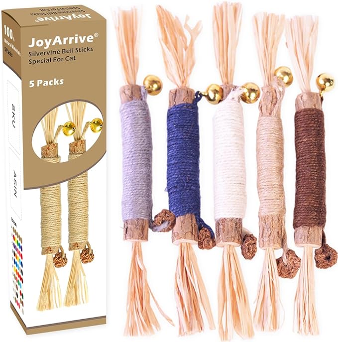 Natural Dried Matatabi Cat Chew Stick with Gall Fruit, Raffia Grass & Bell Ball Toys for Cat, Silvervine Sticks Interactive Catnip Toys for Teething & Entertainment (Size L Color I)