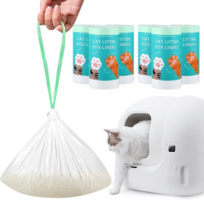 120 Count Self-Cleaning Litter Box Liner Bags for PURA X MAX, Pet Waste Replaced Trash Bags with Drawstring for Automatic Cat Litter Box -21" x 11"