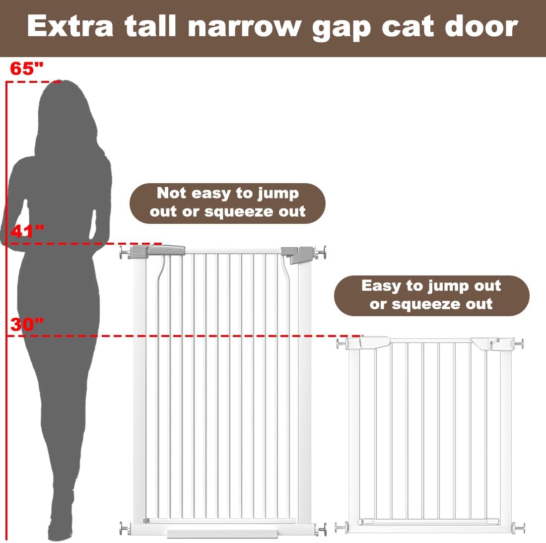 41" Extra Tall and Wide Baby Gate, 68.5-72.2'' Wide Pet Cat Gate for Doorway, Extra Wide Pressure Mounted Child Door with Expansion Kit, Metal Safe Gate, Tall Dog Gate, White