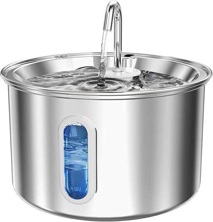 Stainless Steel Cat Water Fountain, 3L/101oz Pet Water Fountain, Dog Waterer with Quiet Pump and 4-Layer Filtration for Cats and Dogs