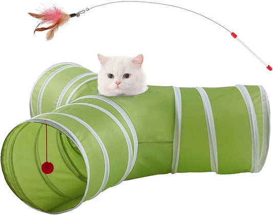 Cat Tunnels for Indoor Cats 3 Way Play Toy Kitty Tunnel Peek Hole Toy with Ball for Cat Tube Fun for Rabbits Kittens and Dogs