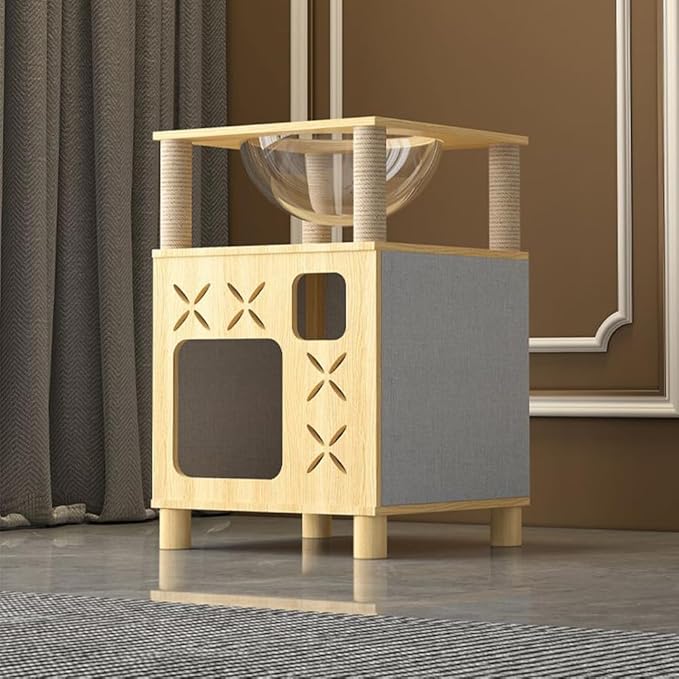 Solid Wood Cat Scratching House,Wooden Box Pet House,Cat Tree Large Pet Shelter (Blue, wide-15.7in)