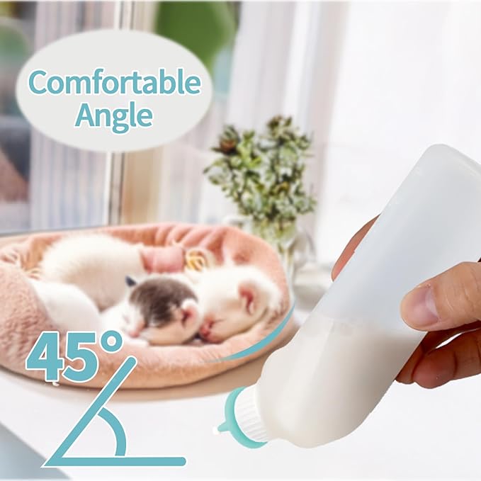 5Pack Kitten Bottle for Nursing Puppy Milk Kitten Bottles Feeding Kit Silicone Nipple for Newborn Pets Kittens, Puppy,Squirrel (Green)