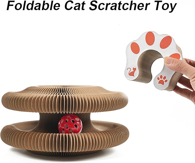 Kitty Kurlz Cat Toy, Magic Organ Cat Interactive Scratcher Cardboard with Bell Ball, Foldable & Changeable Accordion Shape Exercise Anxiety Relief Toy for Indoor Cats(2PCS)