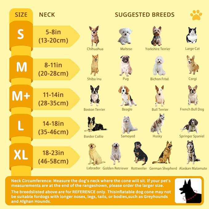 Inspack Soft Dog Cone Collar, Inflatable Donut Cones Alternative after Surgery with No-Lick Shield for Large/Medium/Small Dogs to Stop Licking, Elizabethan Neck Ecollars of Shame Comfy Pillow Recovery