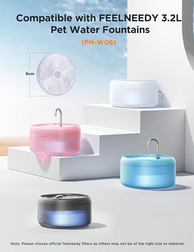 6 Pack Cat Water Fountain Filter & 6 Pack Pump Filter Sponges Replacement for [FN-W08L] and [FN-W06] - 6 Filters+1 ABS Shell+6 Sponges