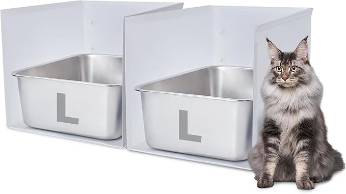 Stainless Steel Litter Box 2 Pack, 17.5"x13.6"x13" Standard Metal Cat Box with 15.7In High Sided Pee Shield, Non Stick No Smell Tall Kitten/Kitty Litter Box with Splash Guard
