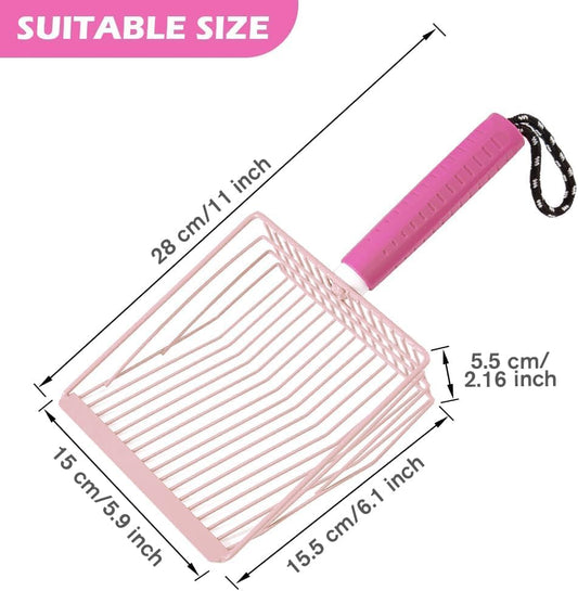 Cat Litter Scoop, 2-in-1 Detachable Ergonomic Handle, Metal, Bar Grid Shape with Suspendable Cord (Pink)