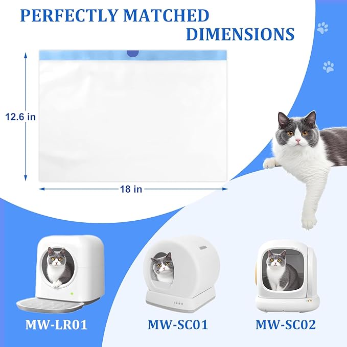 Thicken Cat Litter Bags 120 Pack, cat litter box liners, Leakproof Poop Bags & Waste Bags - Ultimate Odor Control and Leakproof Design,6 Rolls Drawstring Trash Bags for Automatic Litte(18x12.6 inches）