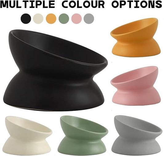 Ceramic Raised Cat Bowl, Cat Food Bowls Elevated Tilted, Ceramic Pet Bowl Whisker Friendly, Anti Vomit & Reduce Neck Burden for Food and Water (Green)
