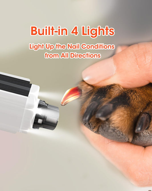 Super Powerful Dog Nail Trimmers, Dog Nail Clipper and Dog Nail Grinder Combo, Ultra Quiet, 3 Speeds, 4 Bright Lights, with Travel Lock, for Small, Meddium and Large Dogs, Cats, Small Animals