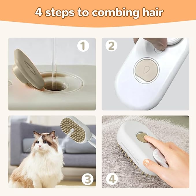 Pet Steam Groomer Brush Electric,2025 Electric Cat Grooming Brush for Massaging and Cleaning Shedding Pets Hair,3 in 1 Pets Steam Brushes Hair Removal Comb for Cats Dogs (WHITE)