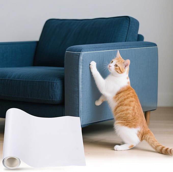 uxcell Anti Scratch Furniture Protector, 1 Roll 39" x 8" Single-Sided Sticky Couch Protector from Cat Claws, Clear Protectors from Cats Scratching for Sofa Corners, Walls, Doors