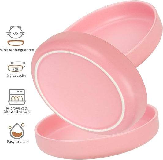 Ceramic Cat Bowls,Shallow Cat Dishes for Food and Water, 6 inch Matte Finish Wide Cat Food Bowl,Whisker Fatigue Free Pet Puppy Kitten Bowl Set of 3,Dishwasher Safe