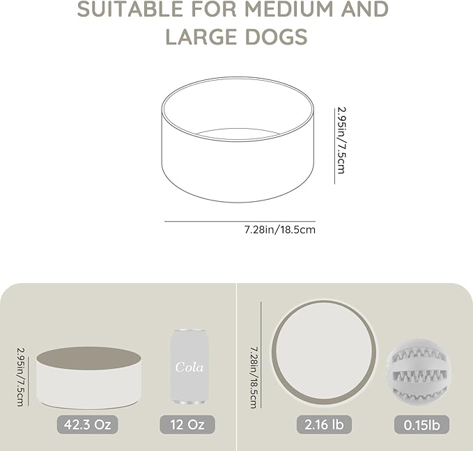 SPUNKYJUNKY 42OZ Ceramic Dog and Cat Bowl, Modern Cute Weighted Food Water Bowl for Replacement Gray (1 Pack)