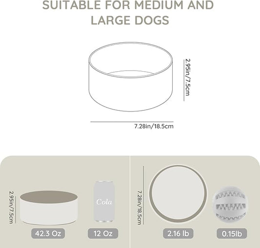 SPUNKYJUNKY 42OZ Ceramic Dog and Cat Bowl, Modern Cute Weighted Food Water Bowl for Replacement Gray (1 Pack)