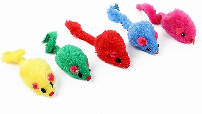 5Pcs Interactive Flocking Plush Mice Toys for Cats - Soft Kitten Catch & Training Play Toys,Flexible Indoor Exercise,Small Plush Biting Toys for Cat Tents,Beds & Houses-Perfect for Indoor Cats（Random）