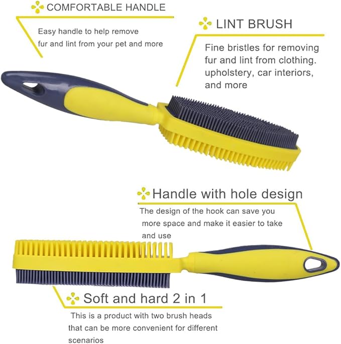 Rubber Pet Hair Removal Brush, Dogs Cats Hair Lint Remover Tool Massage Bath Comb Brush for Cleaning and Grooming (Yellow)