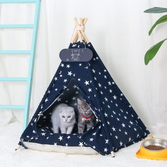 Pet Teepee Tent for Dogs & Cats Dog Bed with Thick Cushion Puppies Play House Removable and Washable