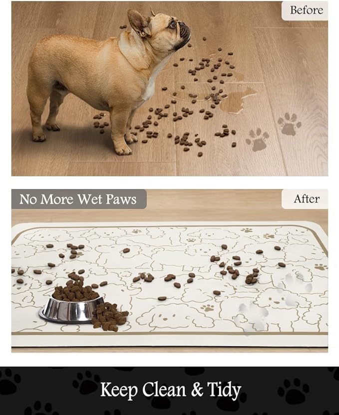 Pet Feeding Mat-Absorbent Dog Mat for Food and Water Bowl-No Stains Quick Dry Water Dispenser Mat-Dog Accessories Pet Supplies-Bowl for Messy Drinkers（FRAMEDOGS,16"x24"