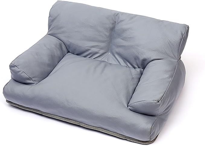 Pet Sofa Bed, Vintage Cat Dog Faux Leather Sofa with Non-Slip Bottom for Dogs Cats (Grey, Medium)