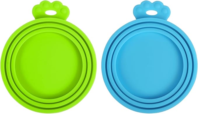 PetBonus 2 Pack Silicone Pet Can Cover Lids, Universal Size for Dog Cat Food, 1 fit 3 Standard Size Can Tops, BPA Free Dishwasher Safe (Blue, Green)