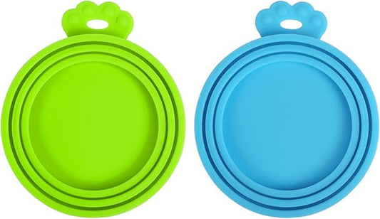 PetBonus 2 Pack Silicone Pet Can Cover Lids, Universal Size for Dog Cat Food, 1 fit 3 Standard Size Can Tops, BPA Free Dishwasher Safe (Blue, Green)