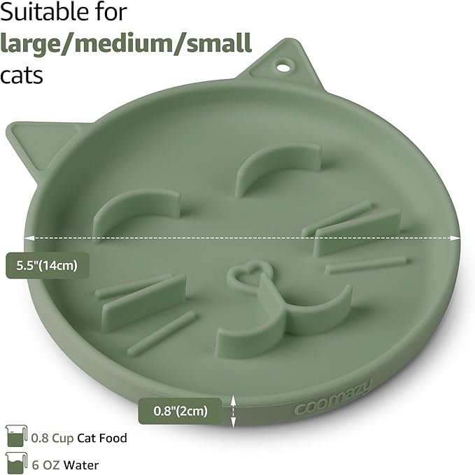 Coomazy Silicone Slow Feeder Dog Cat Bowls, Interactive Puzzle Toy for Pets Dry/Wet Food Training, Keeps Dogs Cats Busy, Prevents Puppy Kitty Overeating (Green, 0.8 Cup)