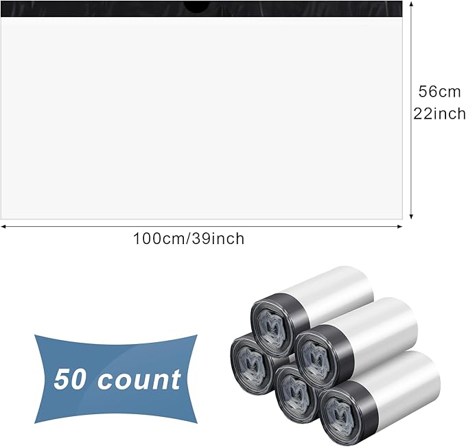 Tinlade 50 Count Jumbo Cat Litter Box Liners Large Drawstring Cat Litter Liners Bags Unscented Tear Resistant for Trash Waste to Keep Your Home Clean(39 x 22 Inch,Clear, Black)