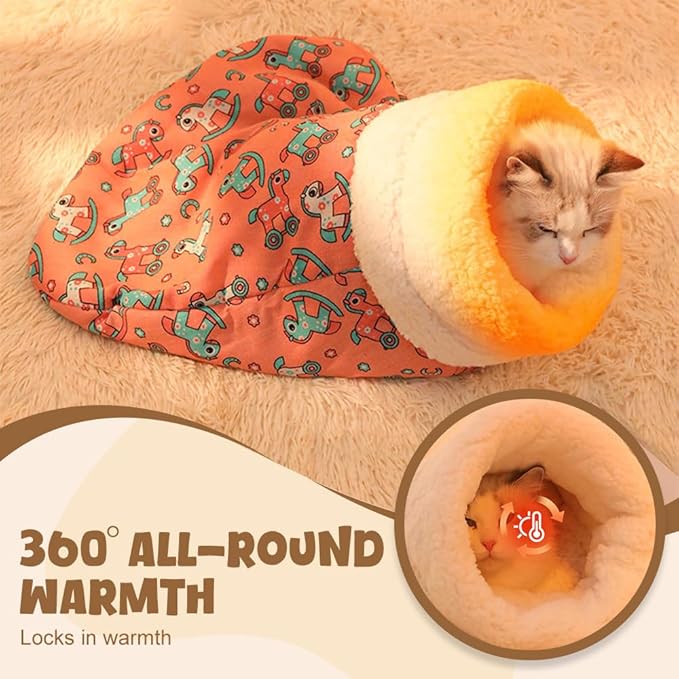 Pet Nest for Cats and Dogs, Soft Cat Dog Sleeping Bag, Warm Feline Bed, Portable Pets Nests, Soft Plush Winter Cat Cave Bed,Cat Dog Sleeping Bag for Indoor (Horse, 18 * 22inch)