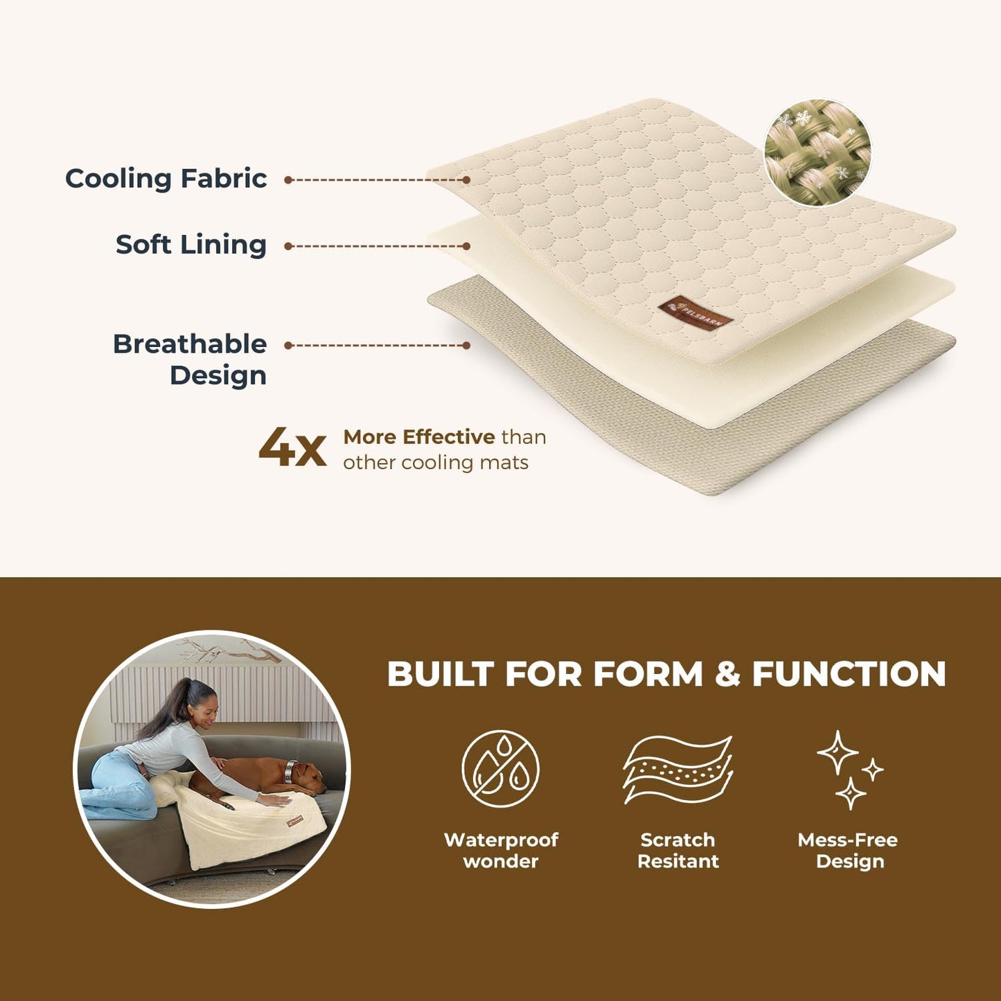 Dog Cooling Mat- Ice Silk Summer Comfort, Self Cooling, Non-Slip Dog Pad, Durable & Washable, Mat for Medium Dogs 50x65 cm, Support Shelter Dogs with Every Purchase (Beige)