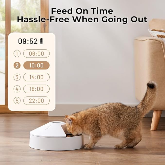 Automatic Cat Feeder Wet Food, 5 Meals Cordless Pet Food Dispenser, Fresh Food Refrigerated Container with 2 Ice Packs, 10s Voice Recording, Programmable Timer Battery Operated（No Included